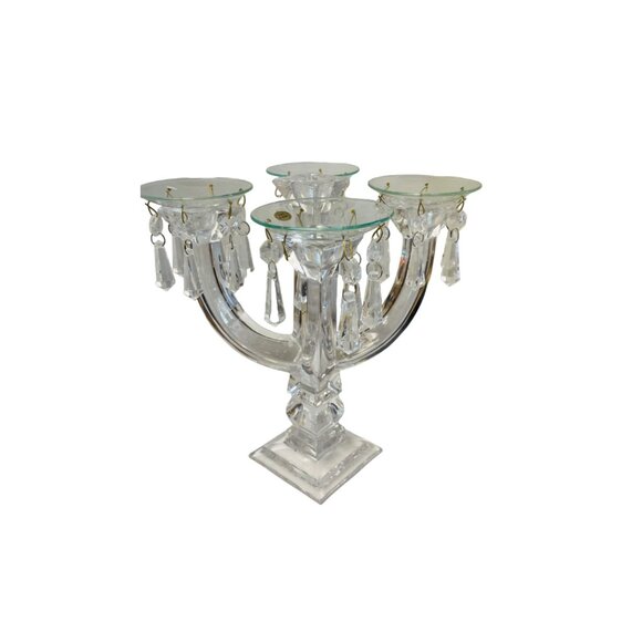 Elegant Crystal-Look 4-Arm Candelabra With Hanging Glass Prisms  9 1/2 x 9" - Picture 7 of 7